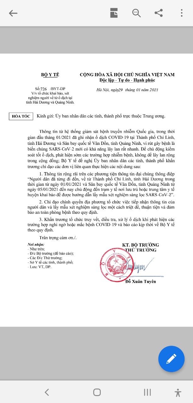Công văn số 726 của bộ y tế
