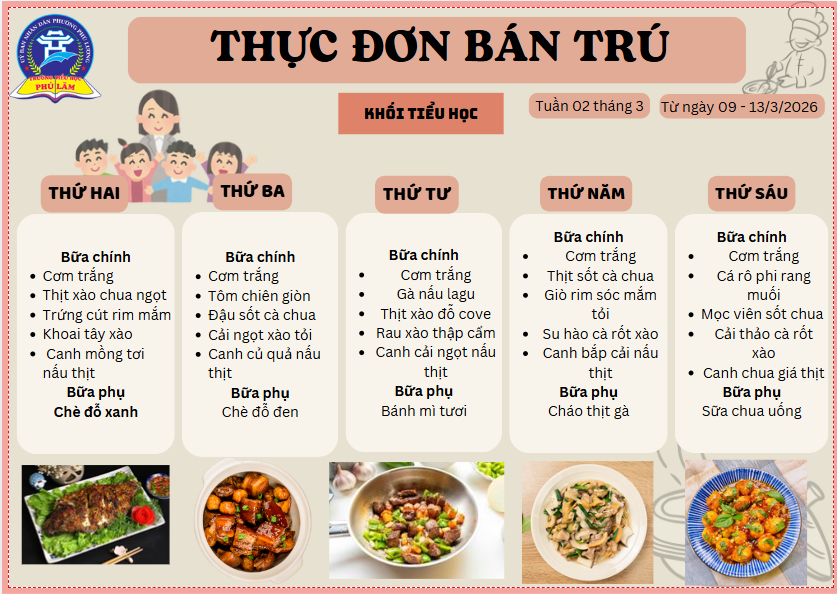 THỰC ĐƠN BÁN TRÚ TUẦN 2 THÁNG 3